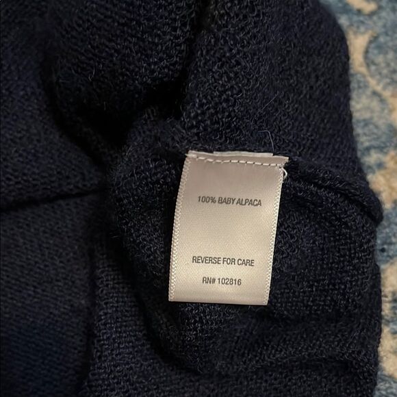 Garnet Hill Blue Baby Alpaca V-Neck Wide Sleeve Pullover Sweater Modern Office - Picture 7 of 12